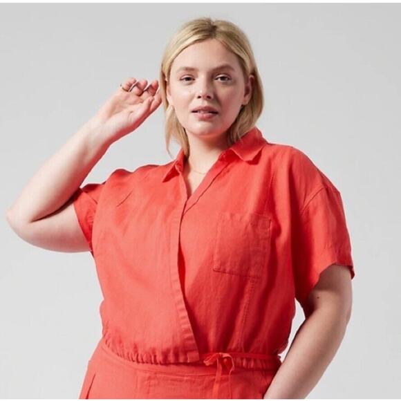 NWT 3X Athleta Passion Fruit Coral Lt. weight Playa Linen Tie Top Shirt MSRP $79 - Picture 1 of 1